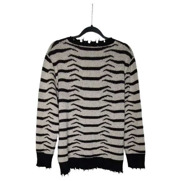 Designer Zebra Fringed Cashmere Wool Blend Free People Sandrine Rose SM Sweater - Picture 8 of 13